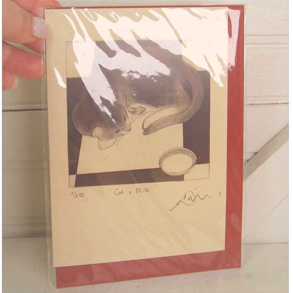 Cat Greeting card Vintage Hand-drawn Two Bad Mice publishing NWT Blank notecard‎
